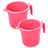 Heart Home Multiuses Square Large Lightweight, Unbreakable Strong Plastic Bathroom Mug, 2 Litre- Pack of 2 (Pink)-50HH0832